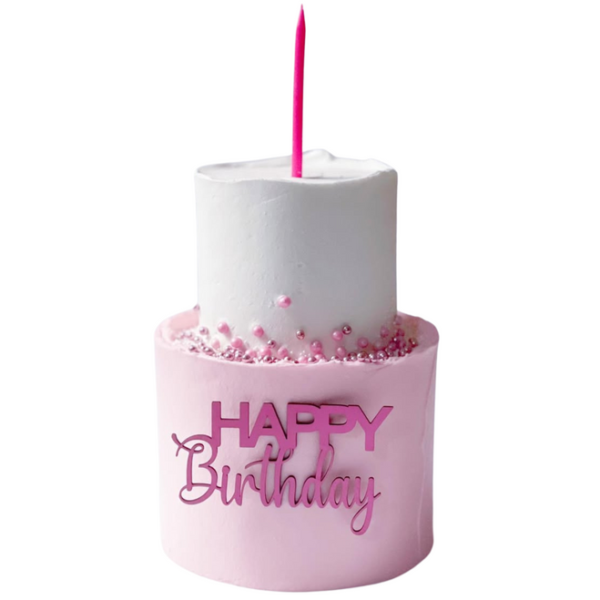 Torta a due piani con scritta happy birthday Pretty Pink